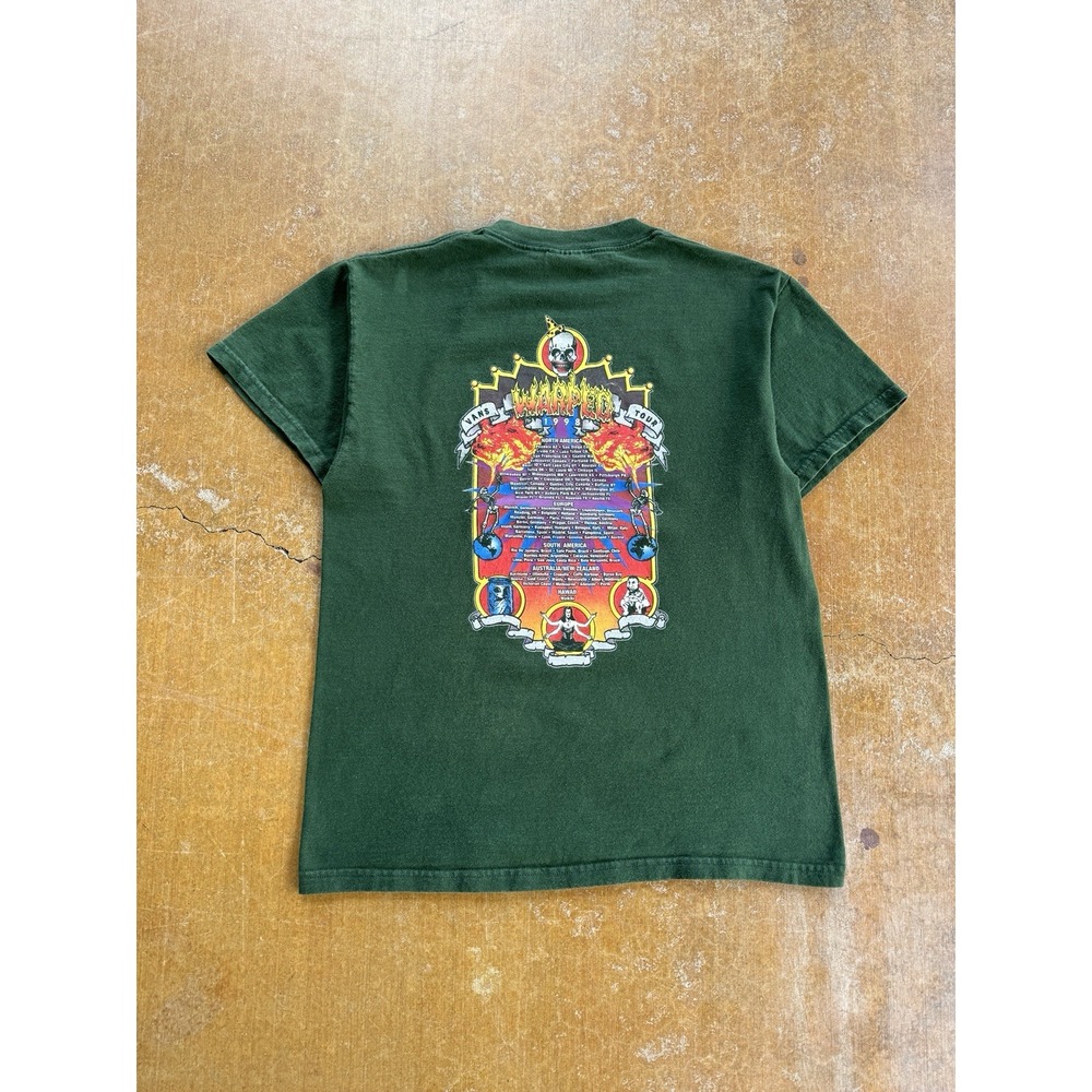 VTG 90s Vans Warped Tour Skull Bones Skater Olive Forest Green T-Shirt Flames M